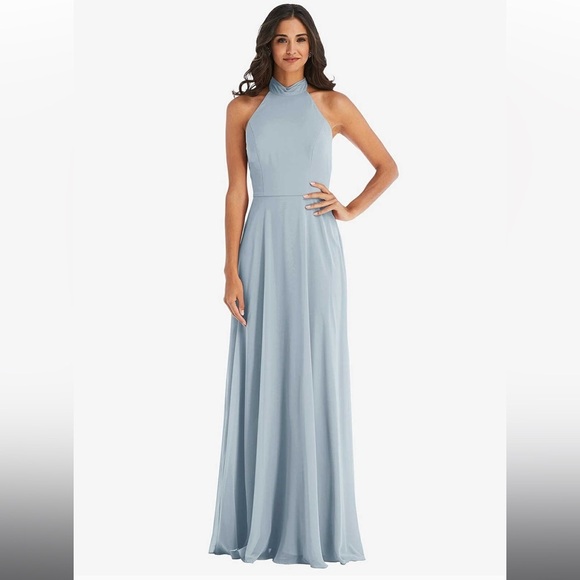 Dessy Collection- HIGH NECK HALTER BACKLESS MAXI DRESS - Picture 1 of 15